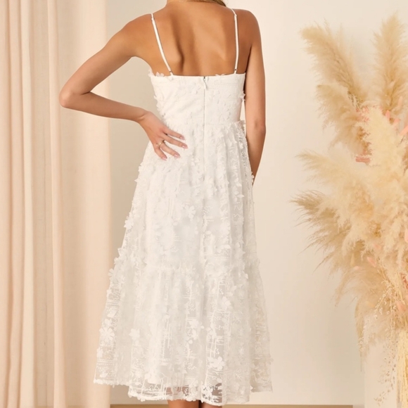 Lulu's M Springtime Soiree White Sequin 3D Floral Applique Midi Dress - Picture 2 of 3